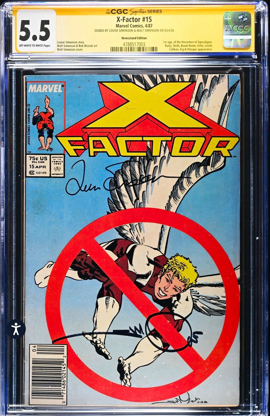 X-Factor #15 Simonson x2 signature CGC 5.5 KEY 1st Horseman of the Apocalypse