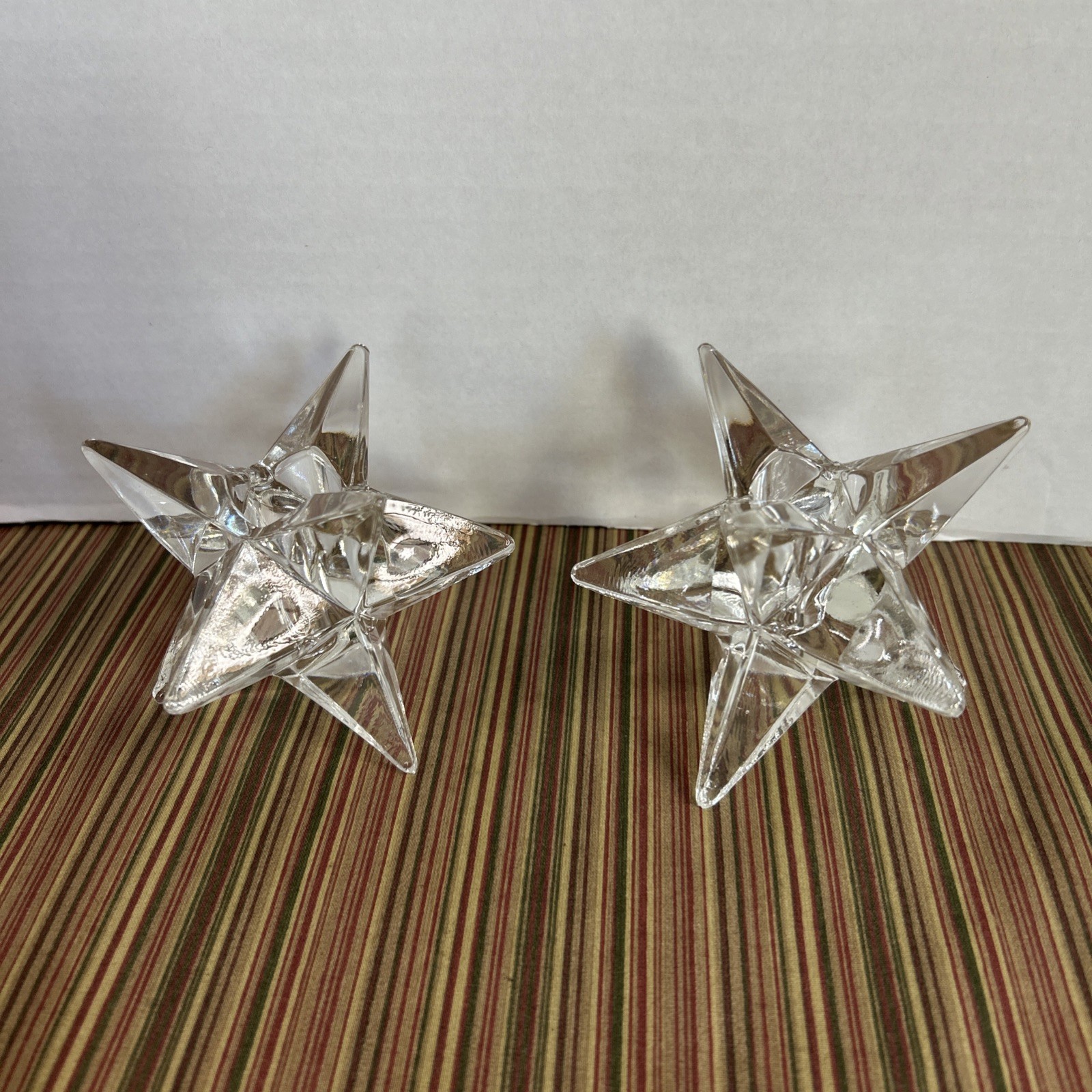 (2) Vintage Heavy Weight Clear Glass Star Shaped Candle Holders