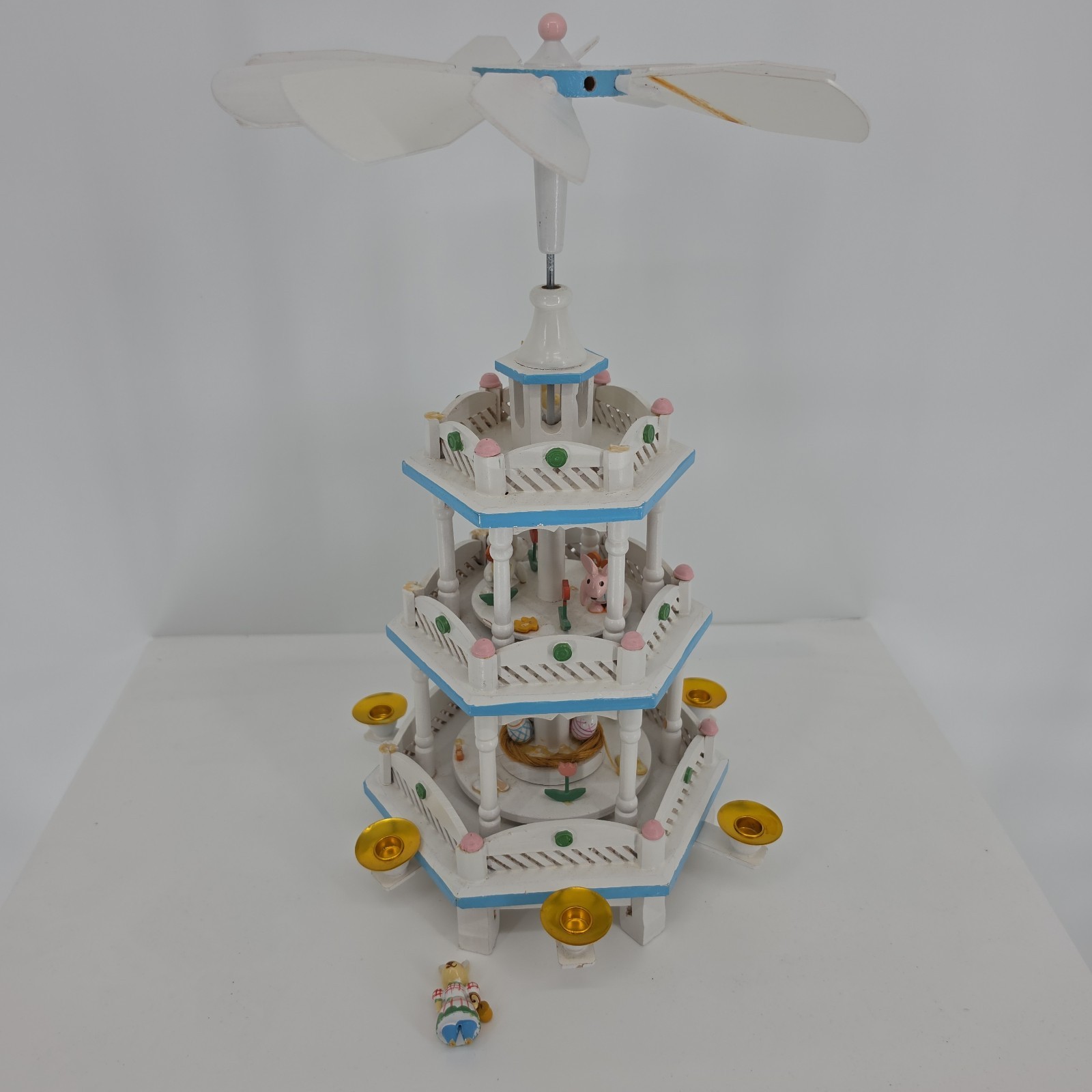 DAMAGED Vintage Easter Windmill Go Round Pyramid Wooden Carousel 3 Tier DAMAGED Vintage Easter Windmill Go Round Pyramid Wooden Carousel 3 Tier