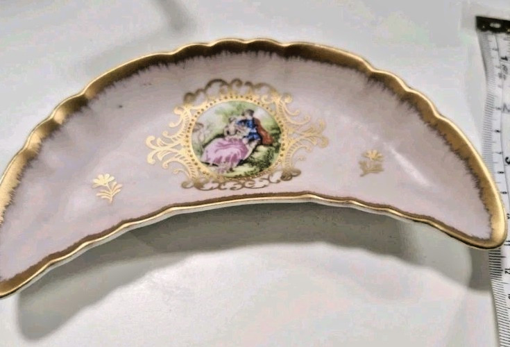Lefton half moon courting couple porcelain pink vanity dish Vintage Pink Trinket