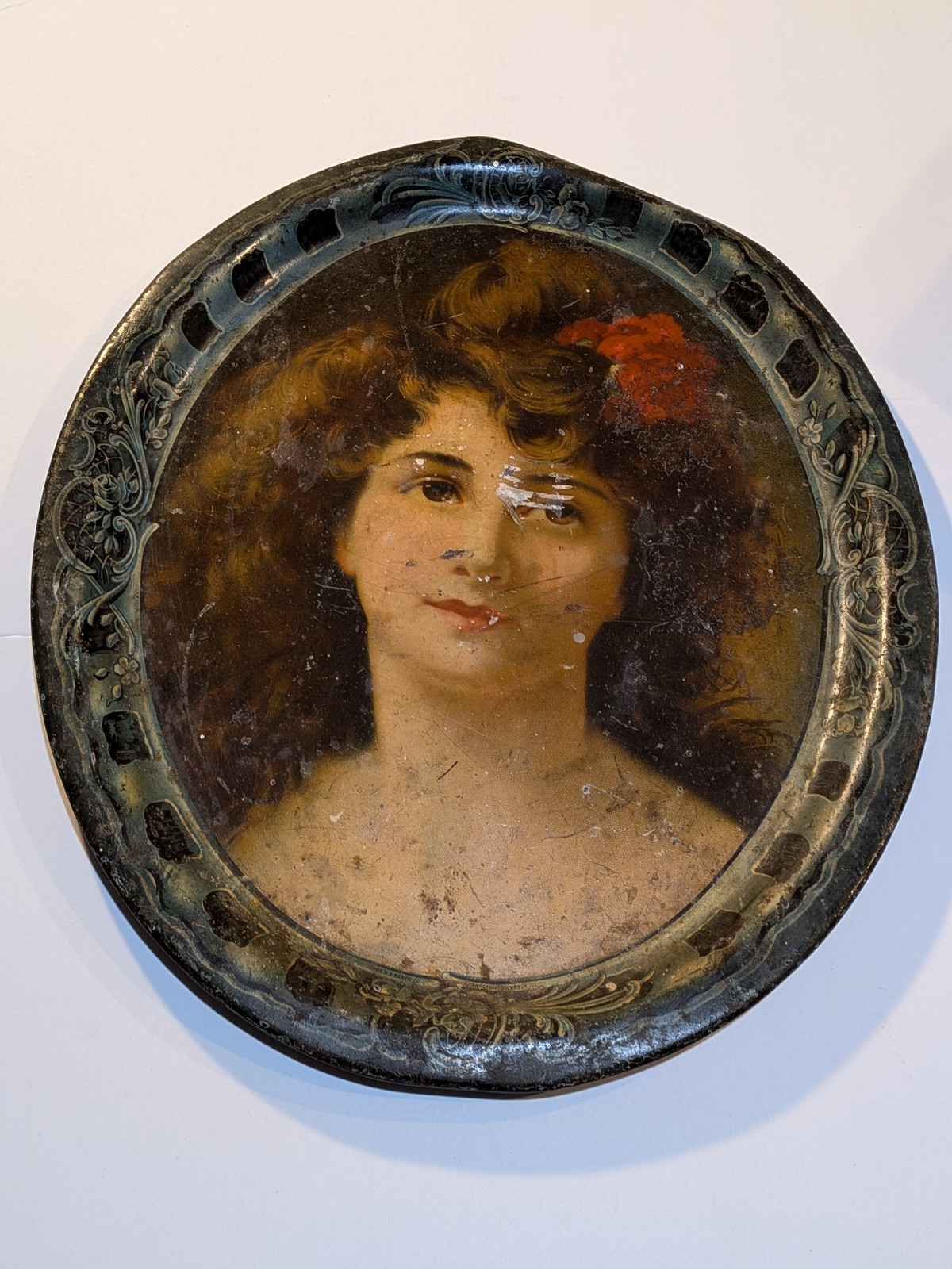 Vintage H.D. Beach Co. Coshocton Ohio Advertising Tin Tray Woman Portrait 1893