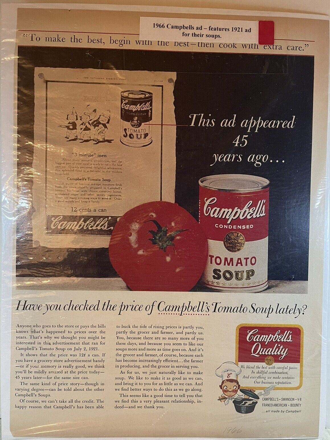 1966 Campbells Tomato Soup Print Ad Featuring Large Ad Franco American from 1921