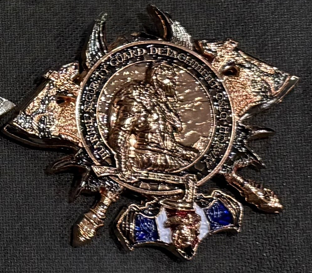 Marine Security Guard MSG OSLO NORWAY Crossed Axes Viking Warrior Challenge Coin