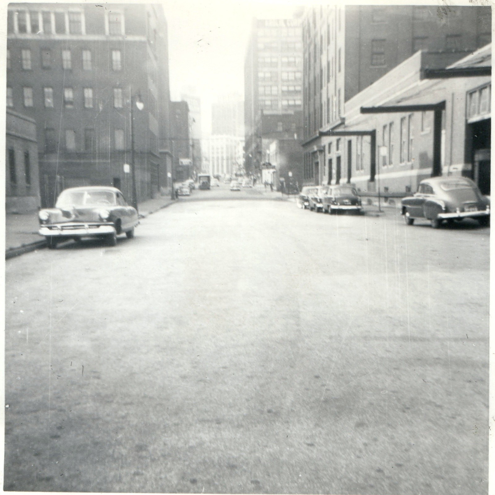 c1950s Detroit MI Parked Vintage Cars Street View Snapshot Photo Urban Buildings c1950s Detroit MI Parked Vintage Cars Street View Snapshot Photo Urban Buildings