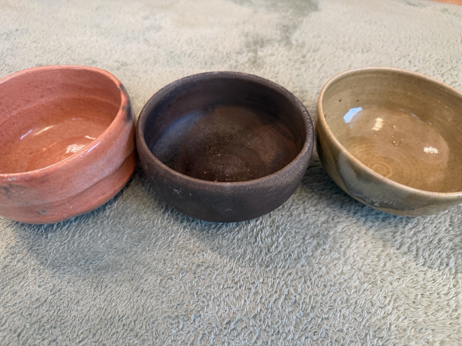 Vintage Japanese Matcha Tea Bowls Set of 3 Chawan Ceramic Pottery Tea Ceremony