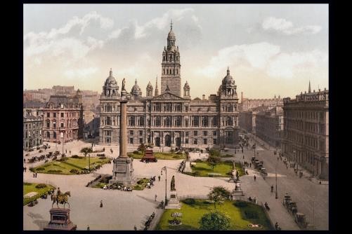 Photo:Glasgow Scotland George Square 1890s City Hall Photochrom Print