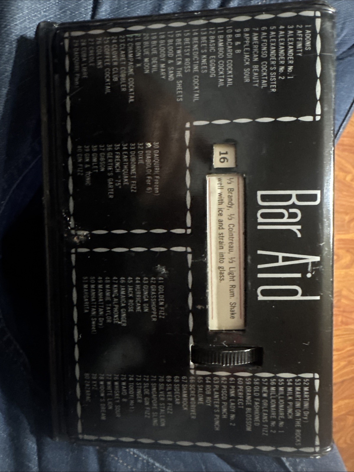 BAR AID 1950s Vintage Black Metal Cocktail Instruction Rolodex-80 Recipes