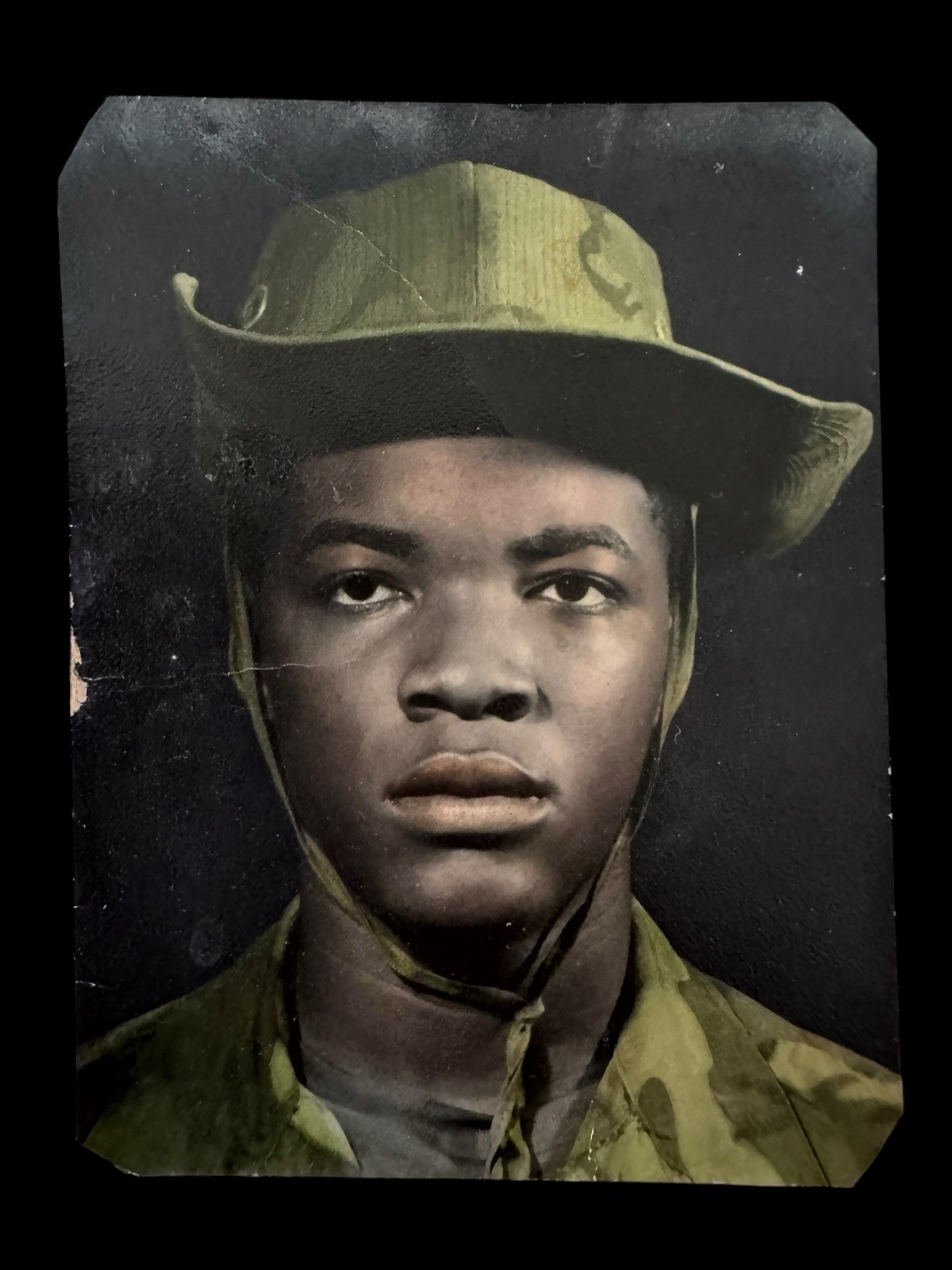 Vintage Hand Tinted Soldier Portrait Photo African American Military 3x2.5 Vintage Hand Tinted Soldier Portrait Photo African American Military 3x2.5