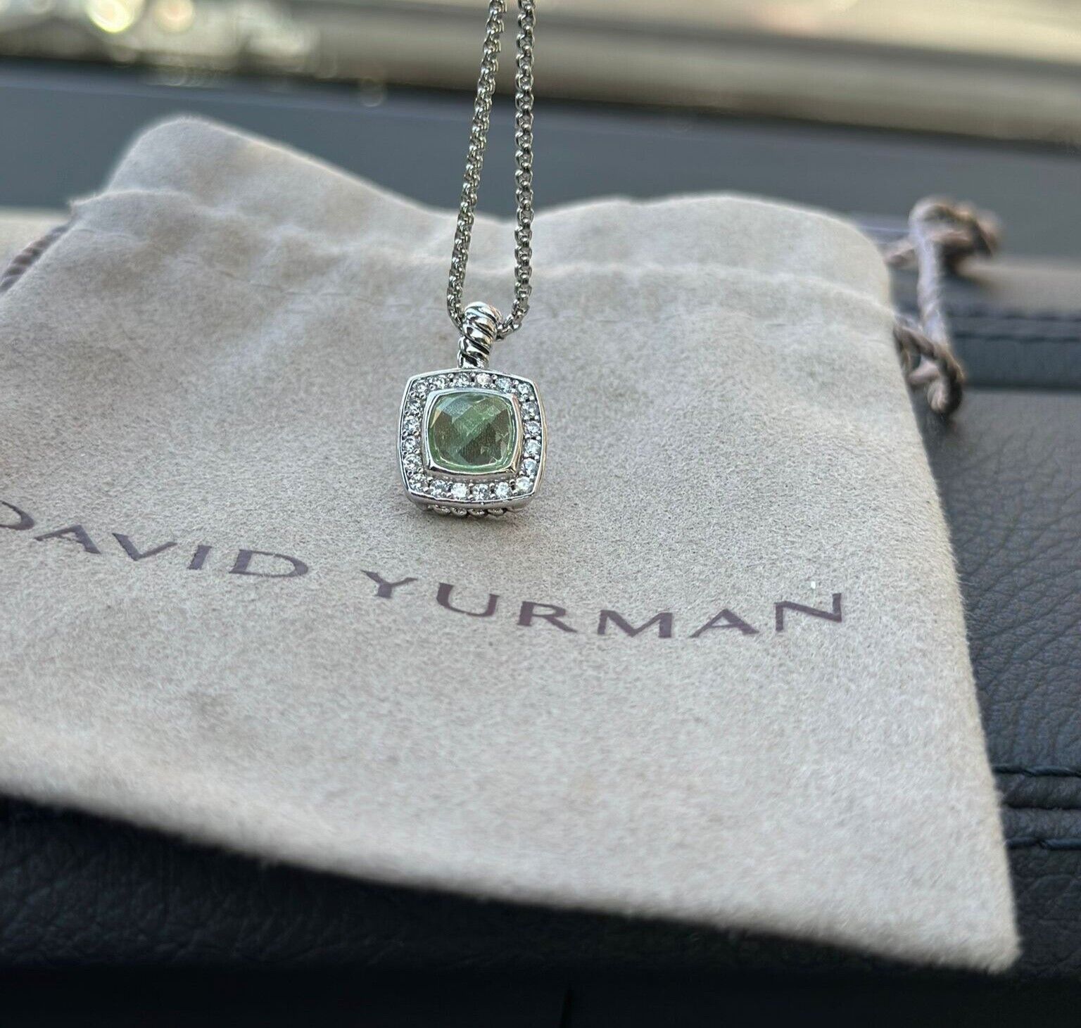 David Yurman 925 Silver 7mm Albion Pendant & Prasiolite & Diamond 18 Necklace