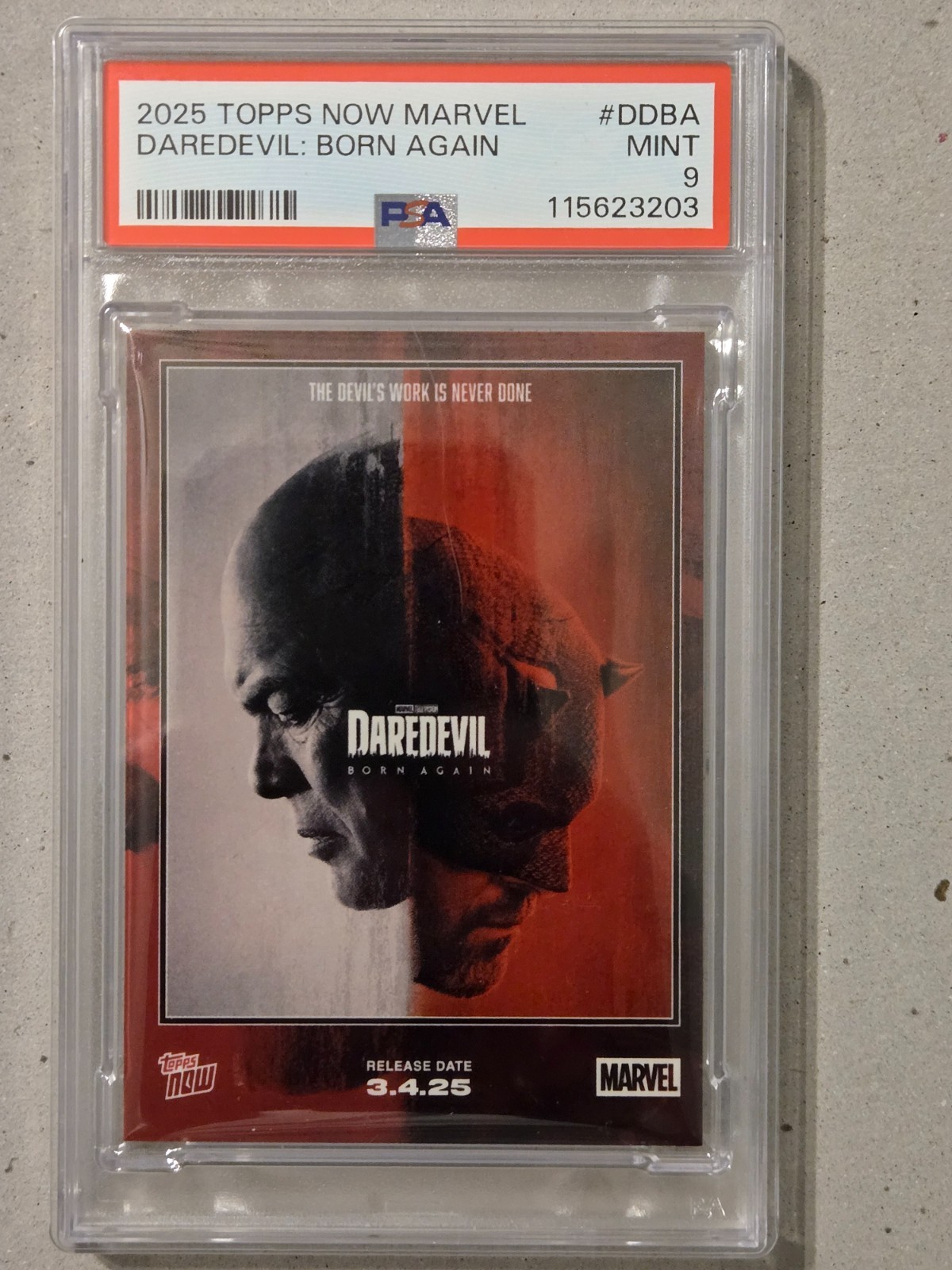 2025 Topps Now Marvel Daredevil: Born Again #DDBA MINT PSA 9 (Kingpin)