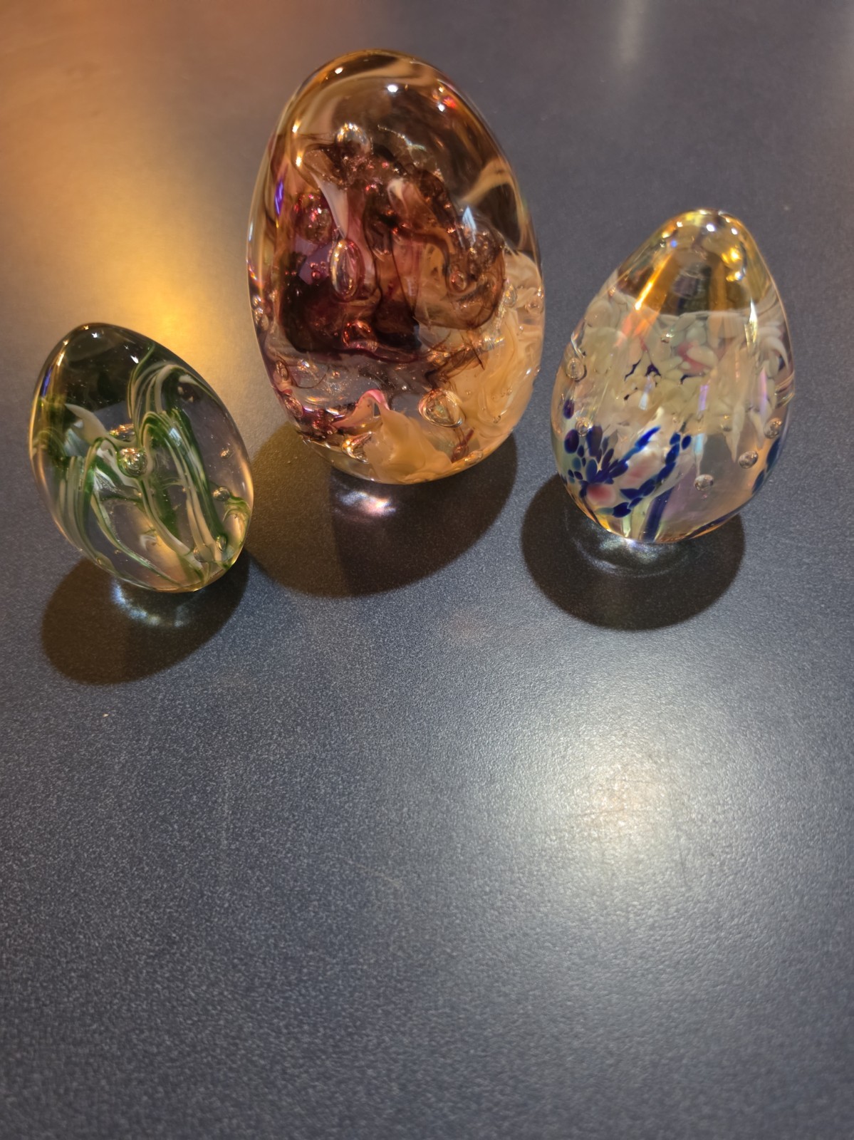 Vintage Glass Eggs. Three Sizes 3 Pieces Made In USA See Photos