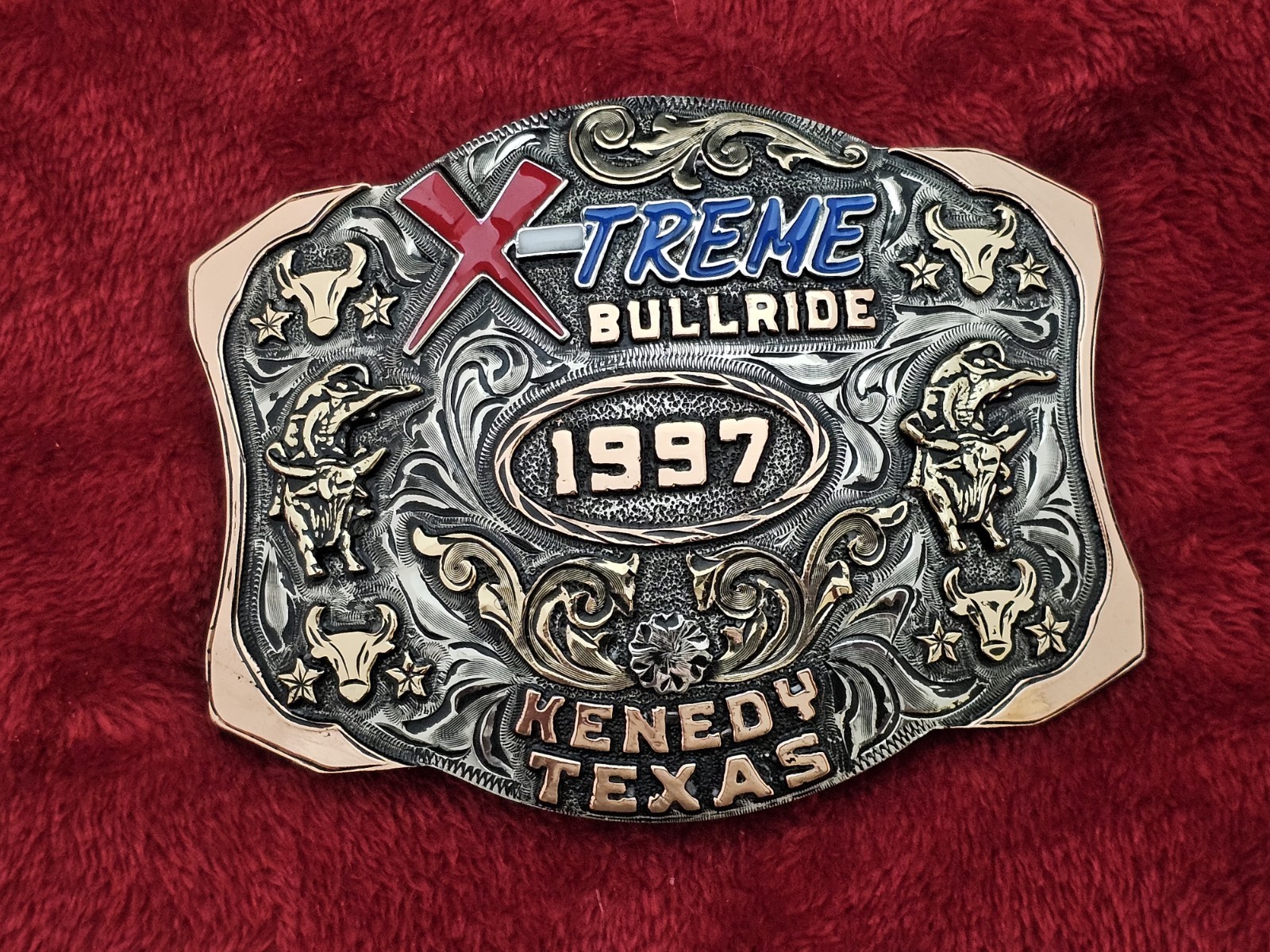Bull Riding X~TREME☆1997☆RODEO CHAMPION TROPHY BUCKLE☆Kenedy Texas☆Rare☆657