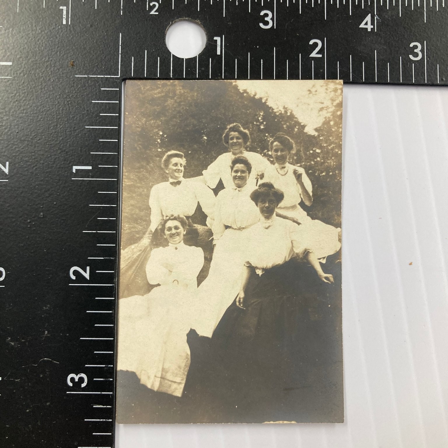 Group Portrait Women Edwardian Era Snapshot Photograph Vintage Outdoor Fashion