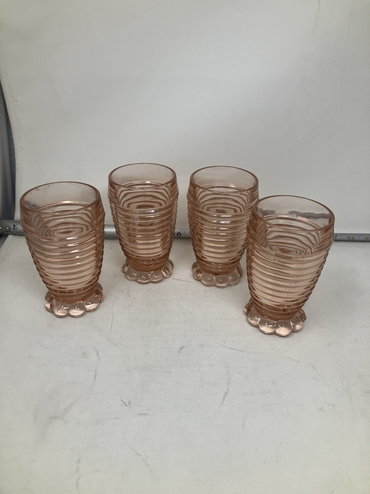 VTG 1930s MCM Set Of 4 Anchor Hocking Manhattan Pink 10oz Bubble Footed Tumblers VTG 1930s MCM Set Of 4 Anchor Hocking Manhattan Pink 10oz Bubble Footed Tumblers