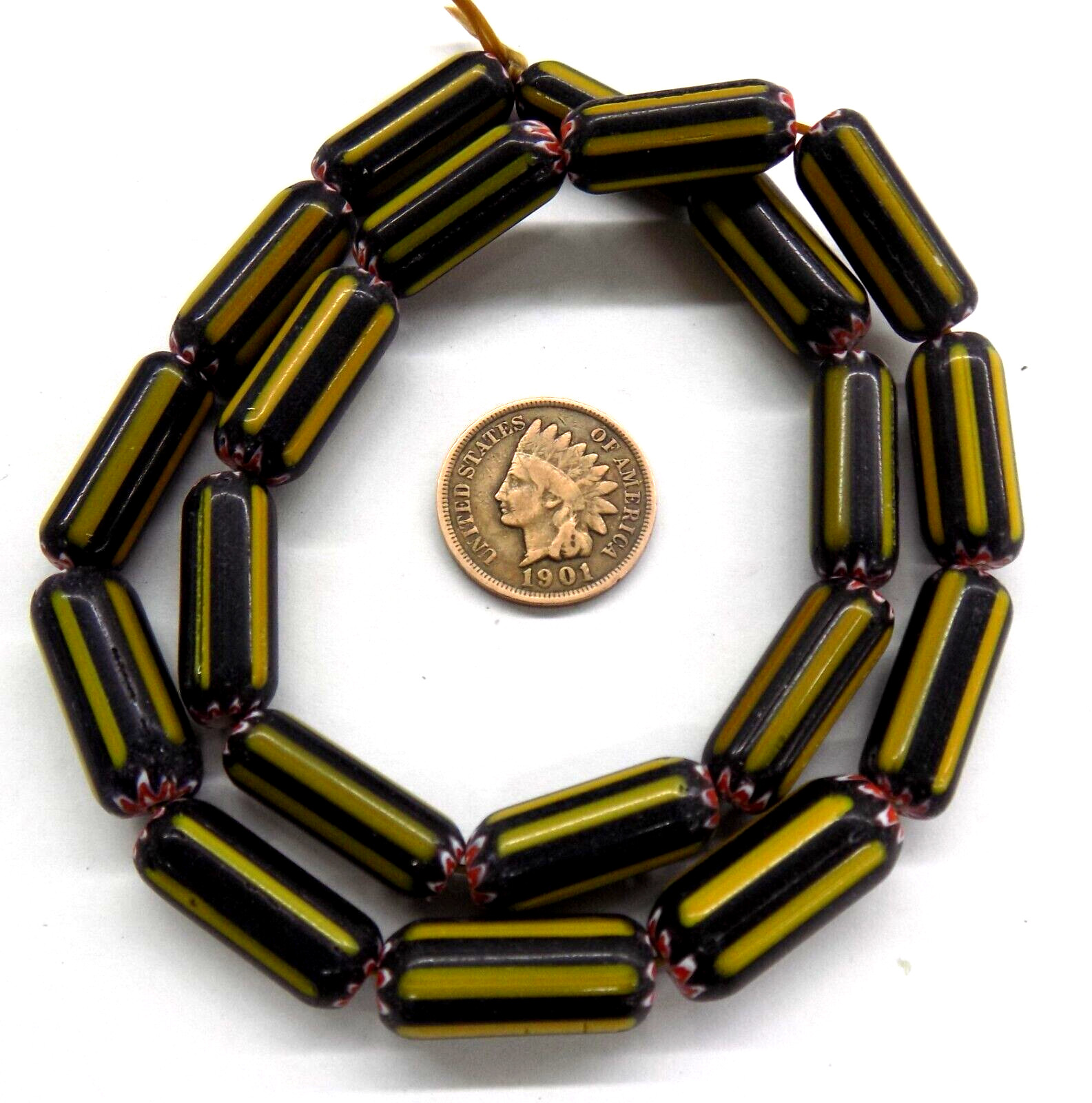 20 Yellow Jacket Chevron African Trade Beads T206N RT Museum Repo READ 20 Yellow Jacket Chevron African Trade Beads T206N RT Museum Repo READ