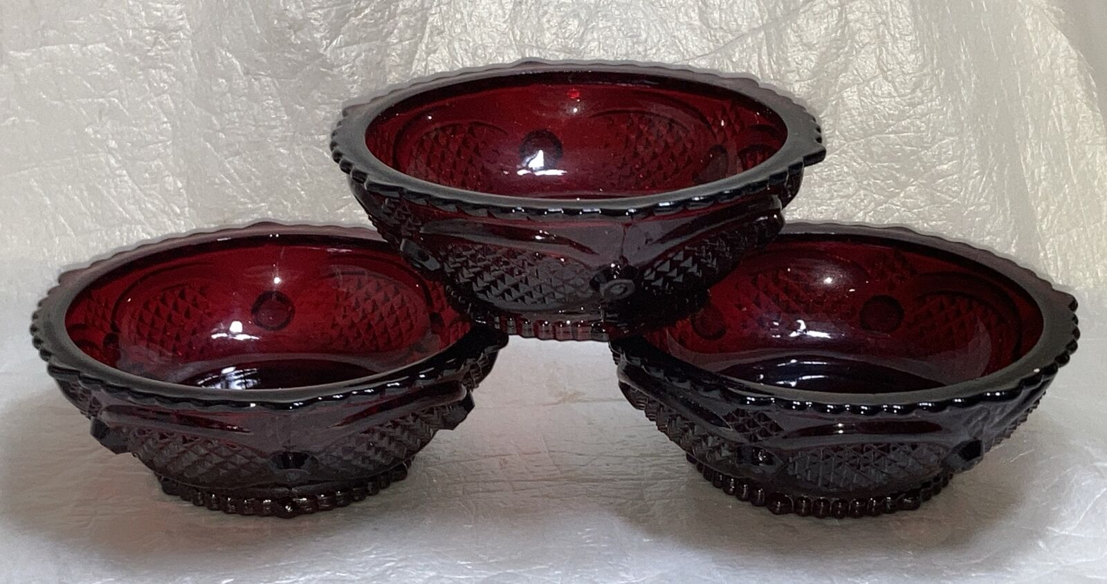 Set of 3 Vintage Avon Ruby Red 5.25” Cape Cod Pattern Berry or Dessert Bowls