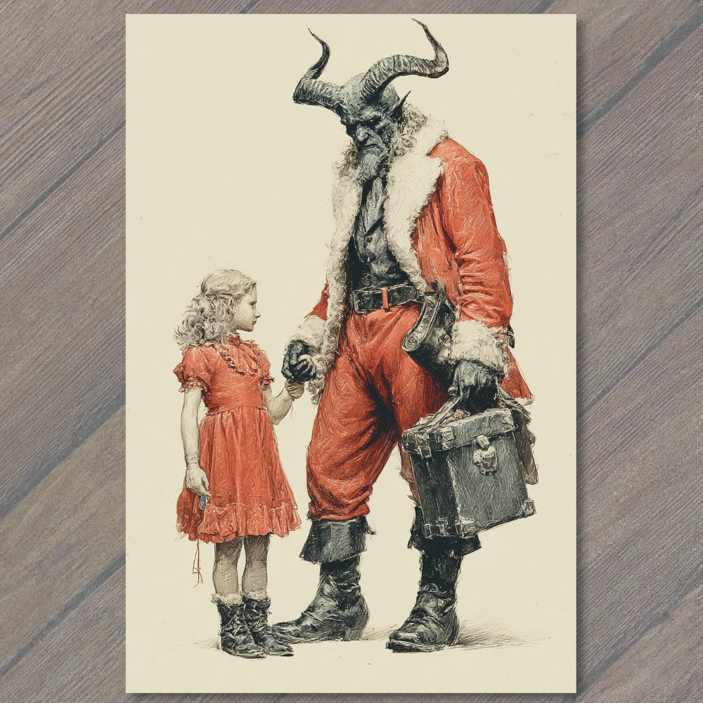 POSTCARD Krampus Girl Red Dress Victorian Christmas Folklore Dark Myth POSTCARD Krampus Girl Red Dress Victorian Christmas Folklore Dark Myth