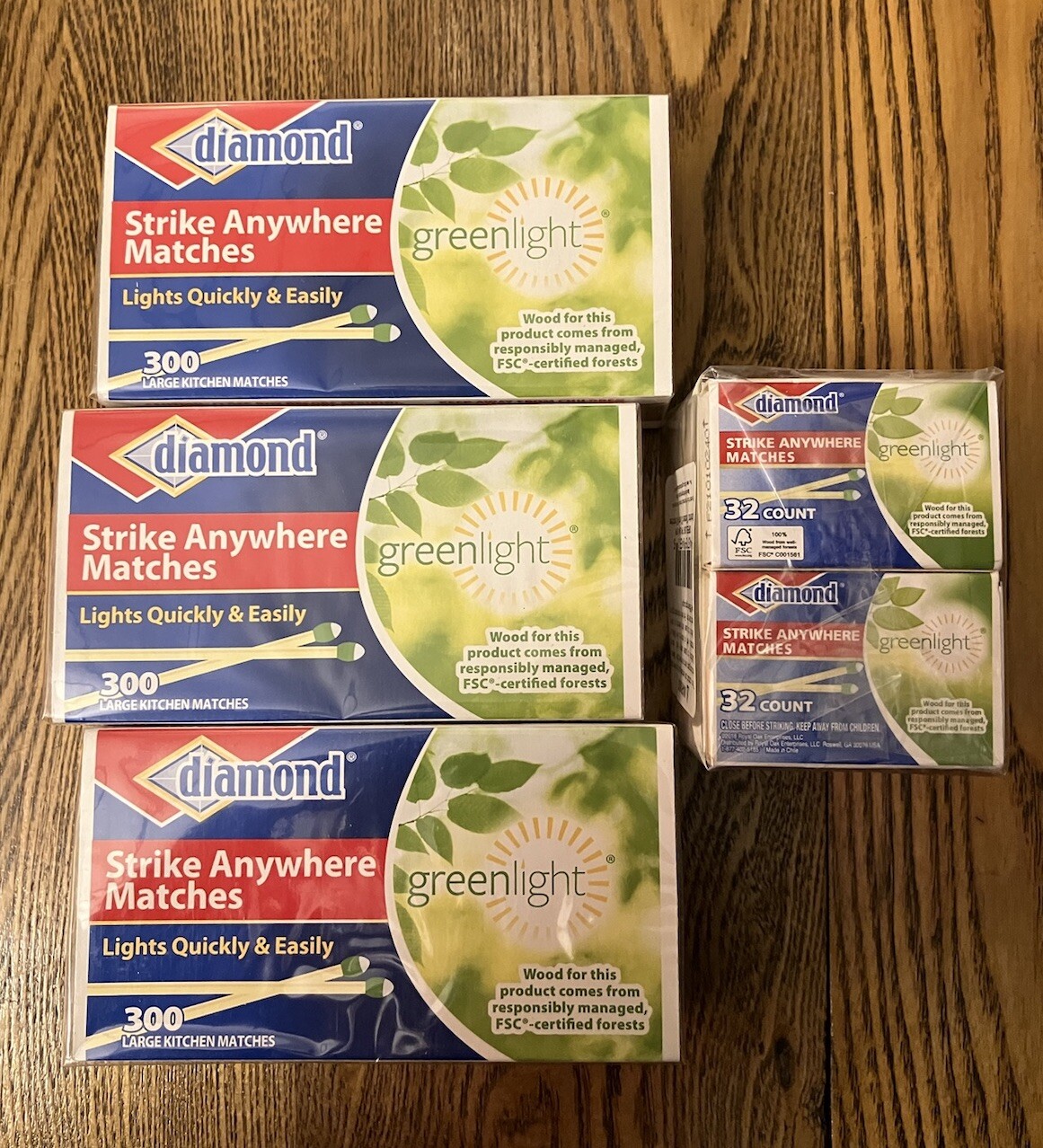 (4 Boxes) (300 & 32 Per Box) Greenlight Diamond Strike Anywhere Matches New (4 Boxes) (300 & 32 Per Box) Greenlight Diamond Strike Anywhere Matches New