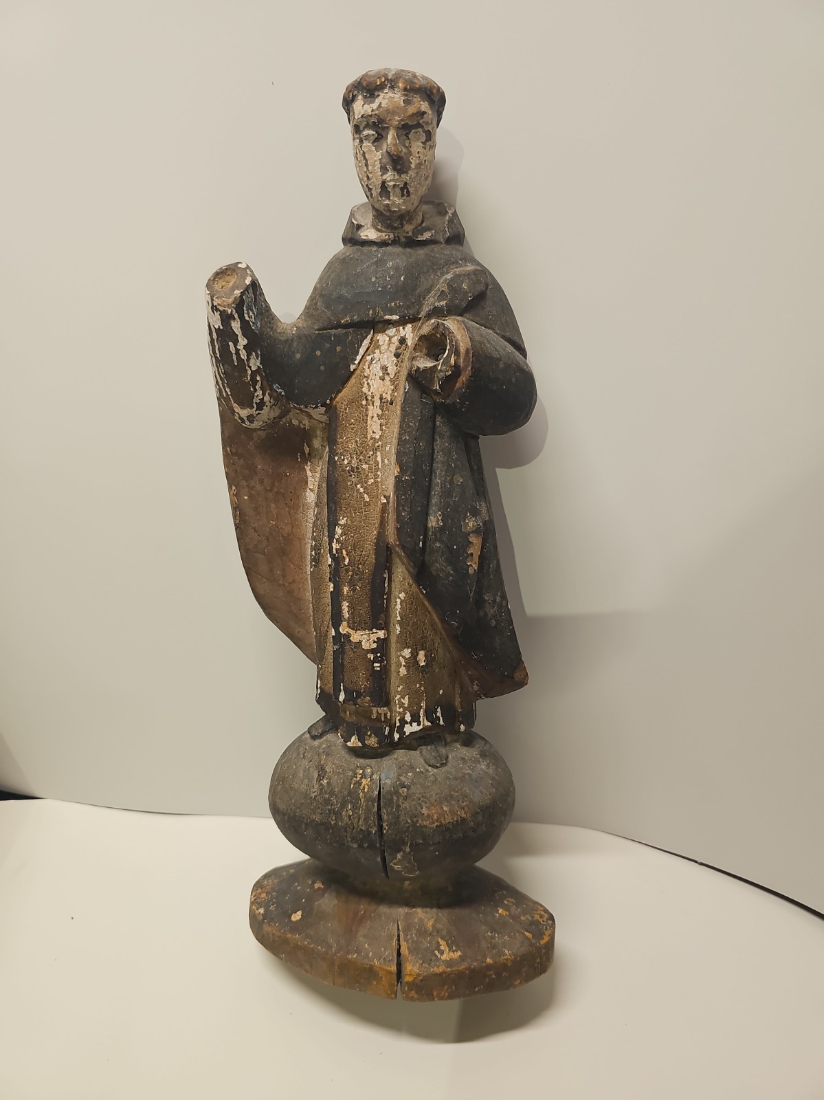Antique Carved Wood St Anthony Santo Figure Globe Base Spanish Colonial Friar
