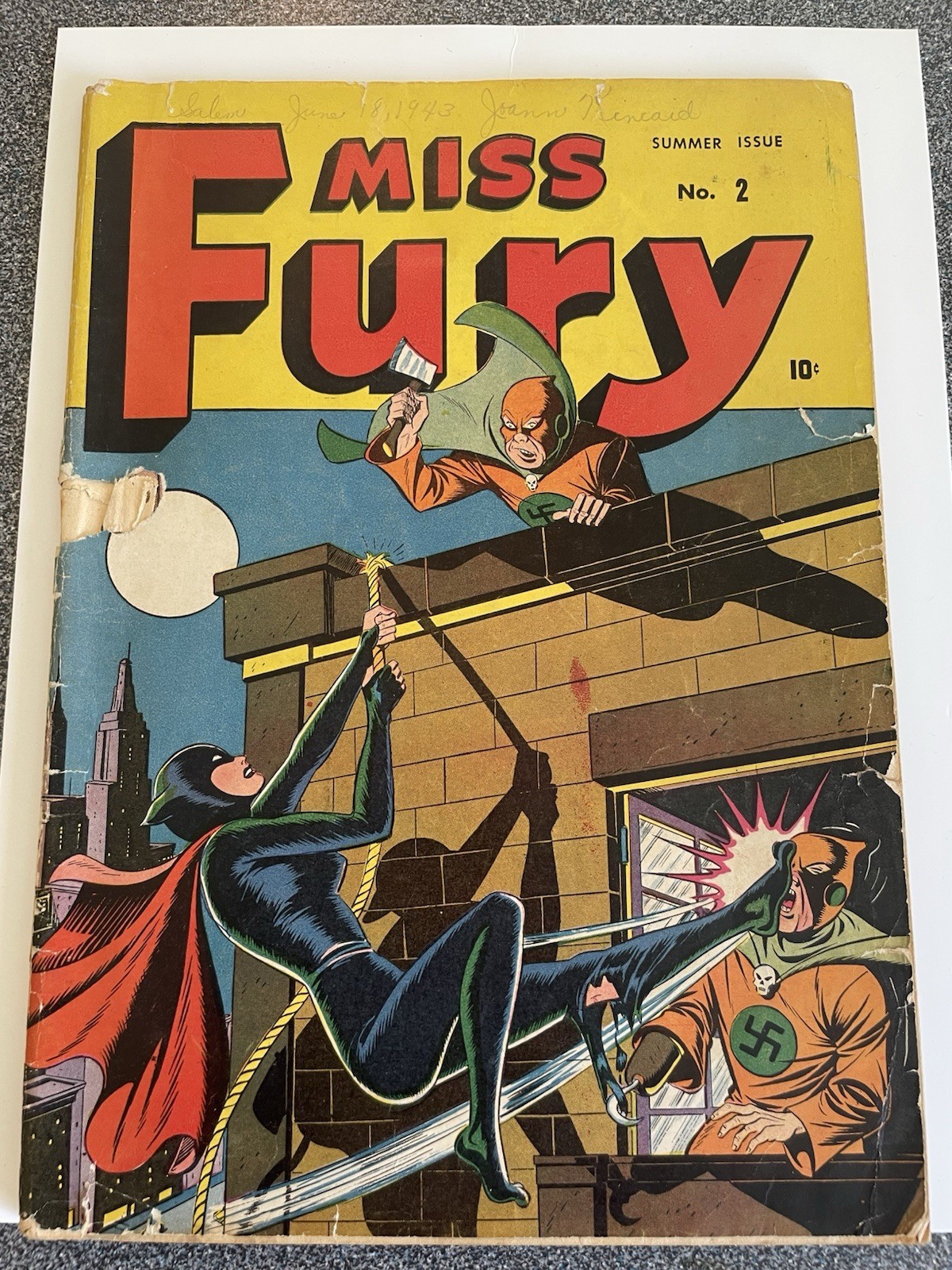 MISS FURY #2 Timely Classic WW2 Nazi GGA Schomburg Cover Scarce Golden Age