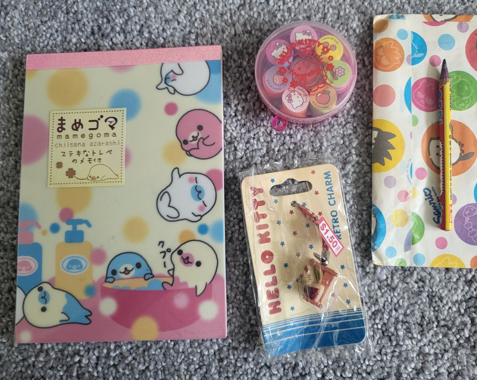 Vtg Sanrio/Mamegoma Stationery Lot - Memo Pad HK Charm Stamps Keroppi MiniPencil