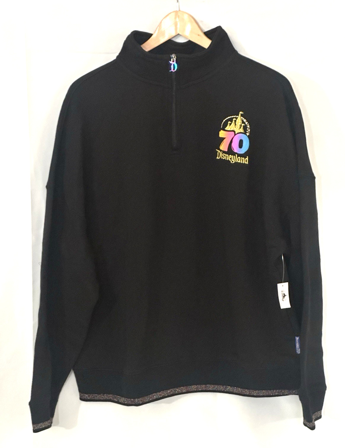 Disneyland 70th Anniversary ¼ Zip Logo Pullover Sweatshirt L Black Large RARE