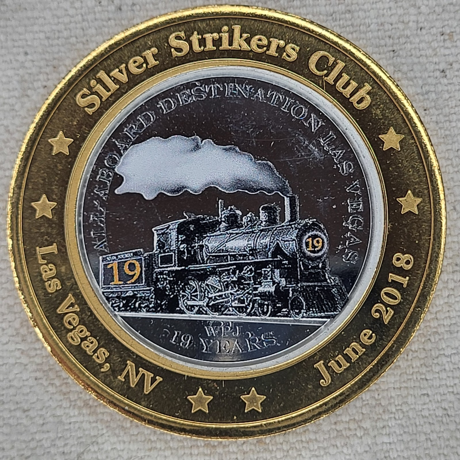 2018 Silver Strikers Club $10 Train All Aboard Destination Las Vegas .999 Ltd