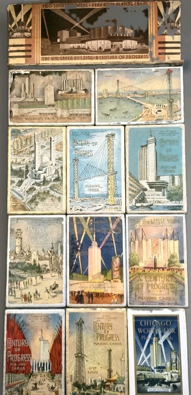 Rare 1933 Chicago World's Fair Playing Card Lot-13 Decks, 4 SEALED, Walgreen Dbl