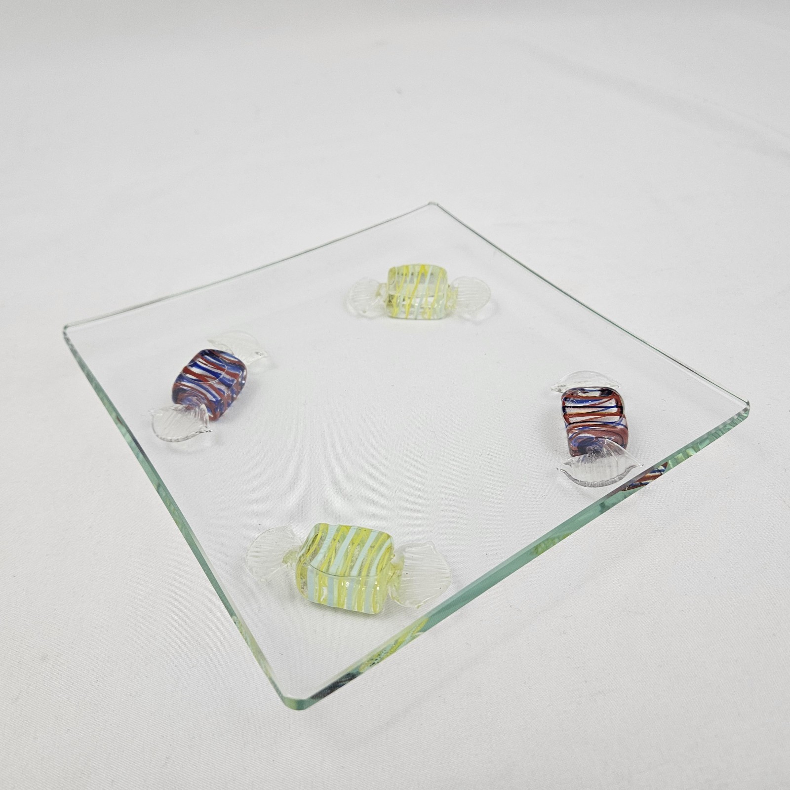 Candy Piece Trinket Dish Jewelry Tray Hand Blown Glass Murano Style Footed