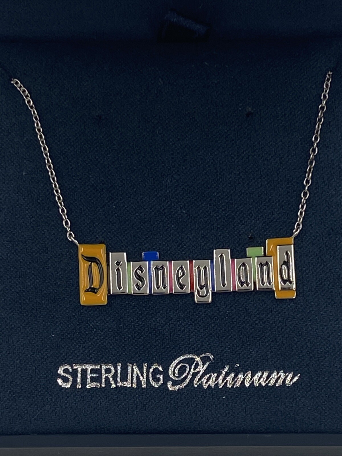 Disney Parks CRISLU Disneyland Exclusive Marquee PLATINUM Necklace SIGNED BOX
