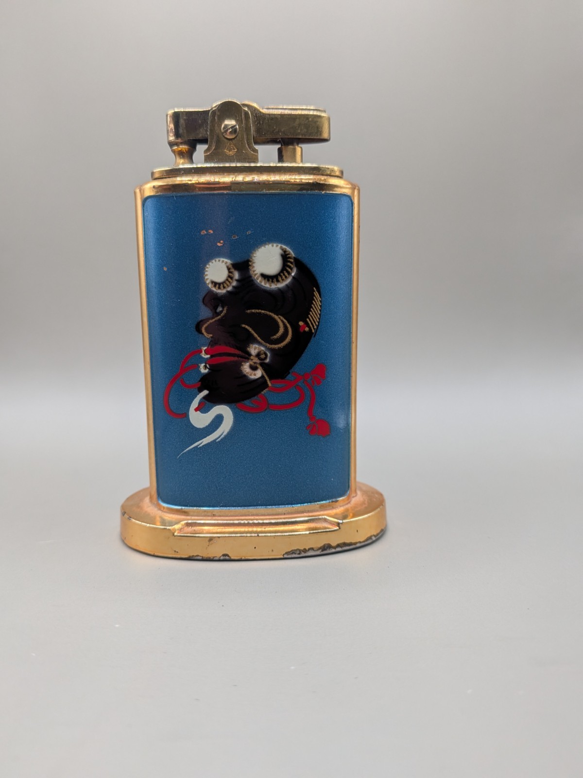 Vintage IM CORONA Table Lighter Comedy Tragedy Theater Masks Works Serviced
