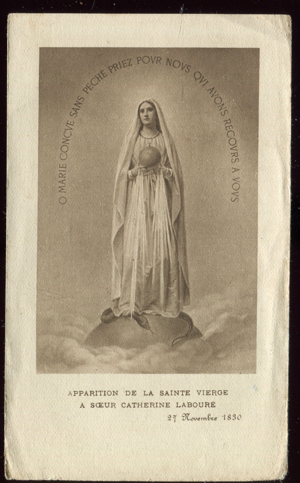 ANTIQUE HOLY CARD  OF APPARITION OF VIRGIN MARY AT CATHERINE LABOURE