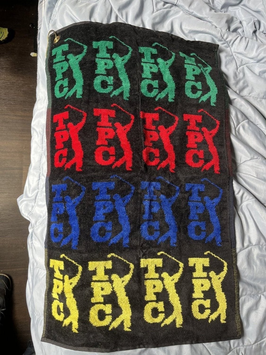 Vintage PGA Tour TPC Golf Towel Black Multi Color Logo Grid Sawgrass Retro 90s