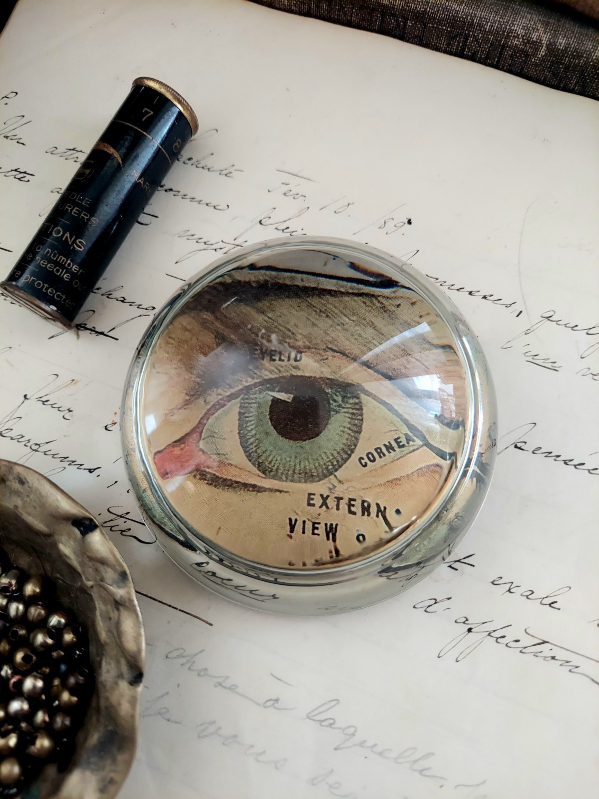 Vintage Glass Dome Paperweight Magnifying Glass 3.25