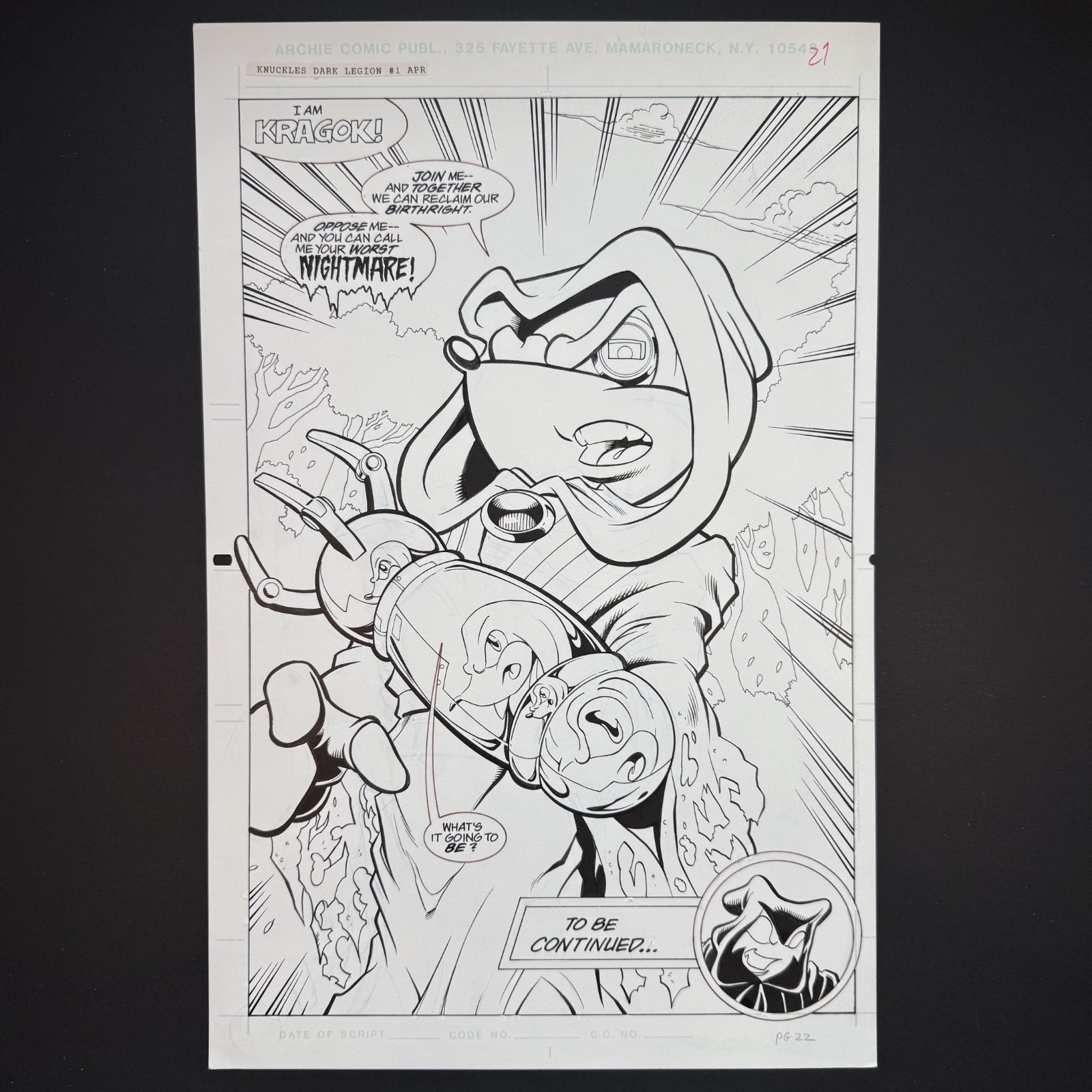 Knuckles the Echidna #1 VILLAIN REVEAL Original Art Splash Sonic Archie 1997 Knuckles the Echidna #1 VILLAIN REVEAL Original Art Splash Sonic Archie 1997