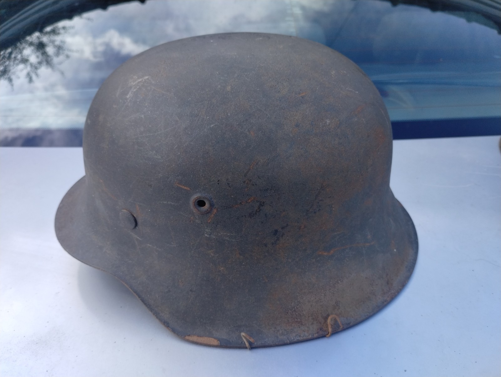WWII WW2 German M42 ND NS66 Stahlhelm Helmet w/ tarnnetz hook and dome stamp WWII WW2 German M42 ND NS66 Stahlhelm Helmet w/ tarnnetz hook and dome stamp