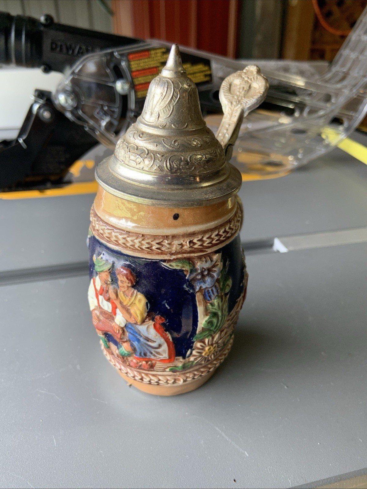 Vintage Western Germany Mini Beer Stein Pewter Top 5 1/2 Inch Vintage Western Germany Mini Beer Stein Pewter Top 5 1/2 Inch