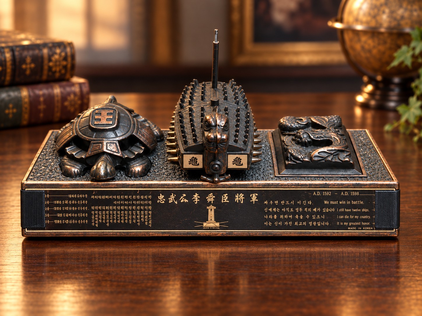 Vintage Korean Admiral Yi Turtle Ship Dragon Smoking Set Ashtray Lighter Box