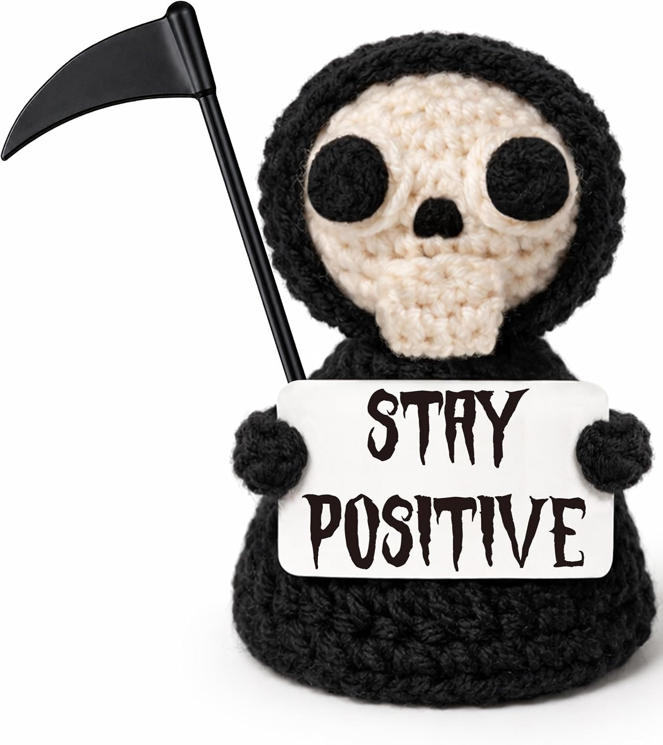 Funny Gothic Grim Reaper Crochet Plush - Spooky Cute Office Decor & Dark Humor G