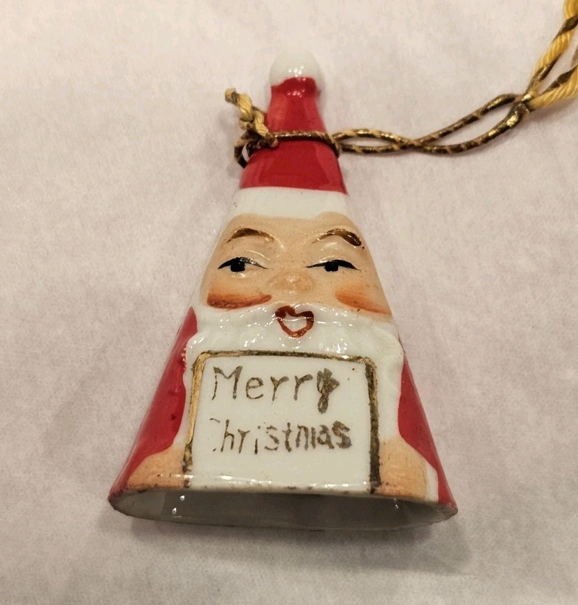 Vintage Ardalt Christmas Ceramic Bell Ornament Santa Claus Japan 2\ Vintage Ardalt Christmas Ceramic Bell Ornament Santa Claus Japan 2\