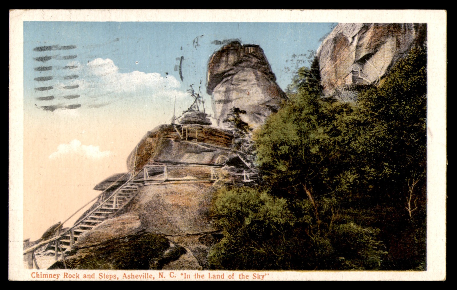 Postcard Chimney Rock and Steps, Asheville, N.C.