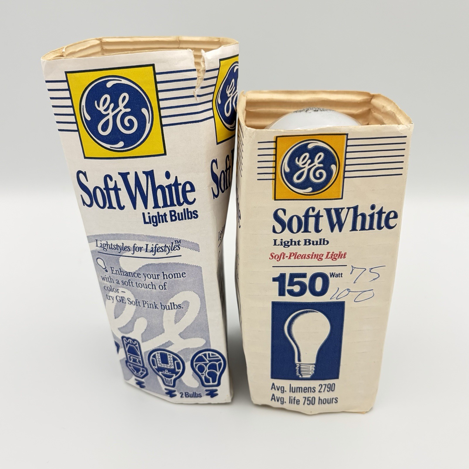 VTG GE Soft White 150W Bulbs 91190 NOS Lot of 2 Tested / Works