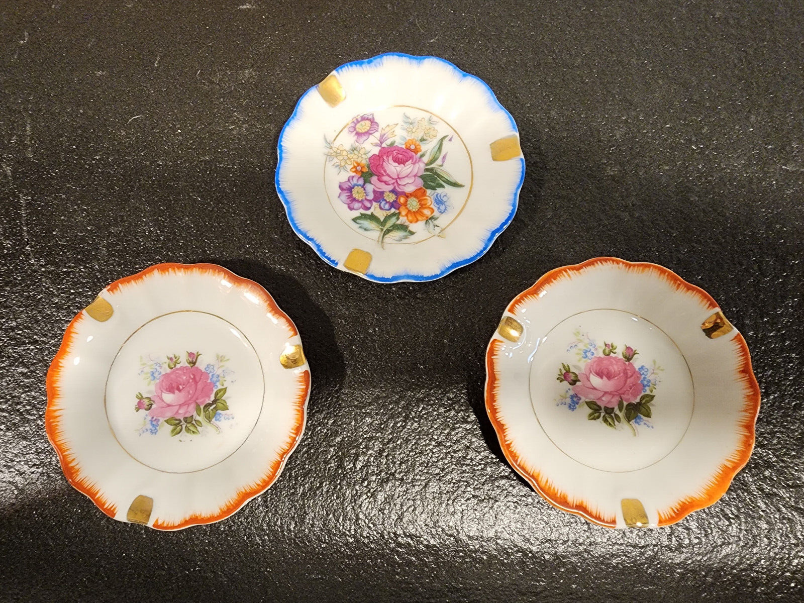 Japanese Floral Mini Trinket Plates Set Of 3