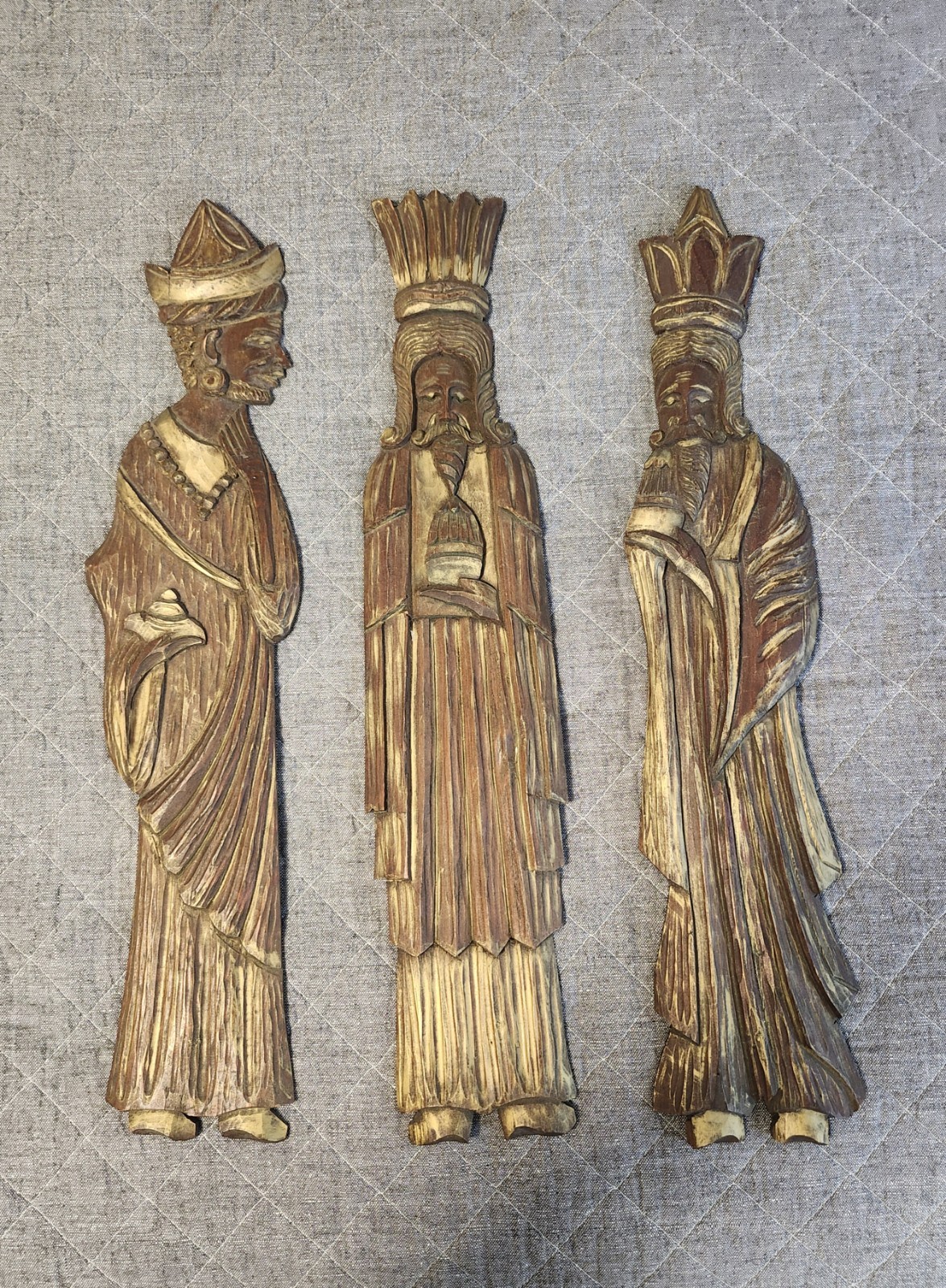 3 Vintage Hand Carved Wood Wise Men Kings Wall Art Christmas Decor 24 \ 3 Vintage Hand Carved Wood Wise Men Kings Wall Art Christmas Decor 24 \