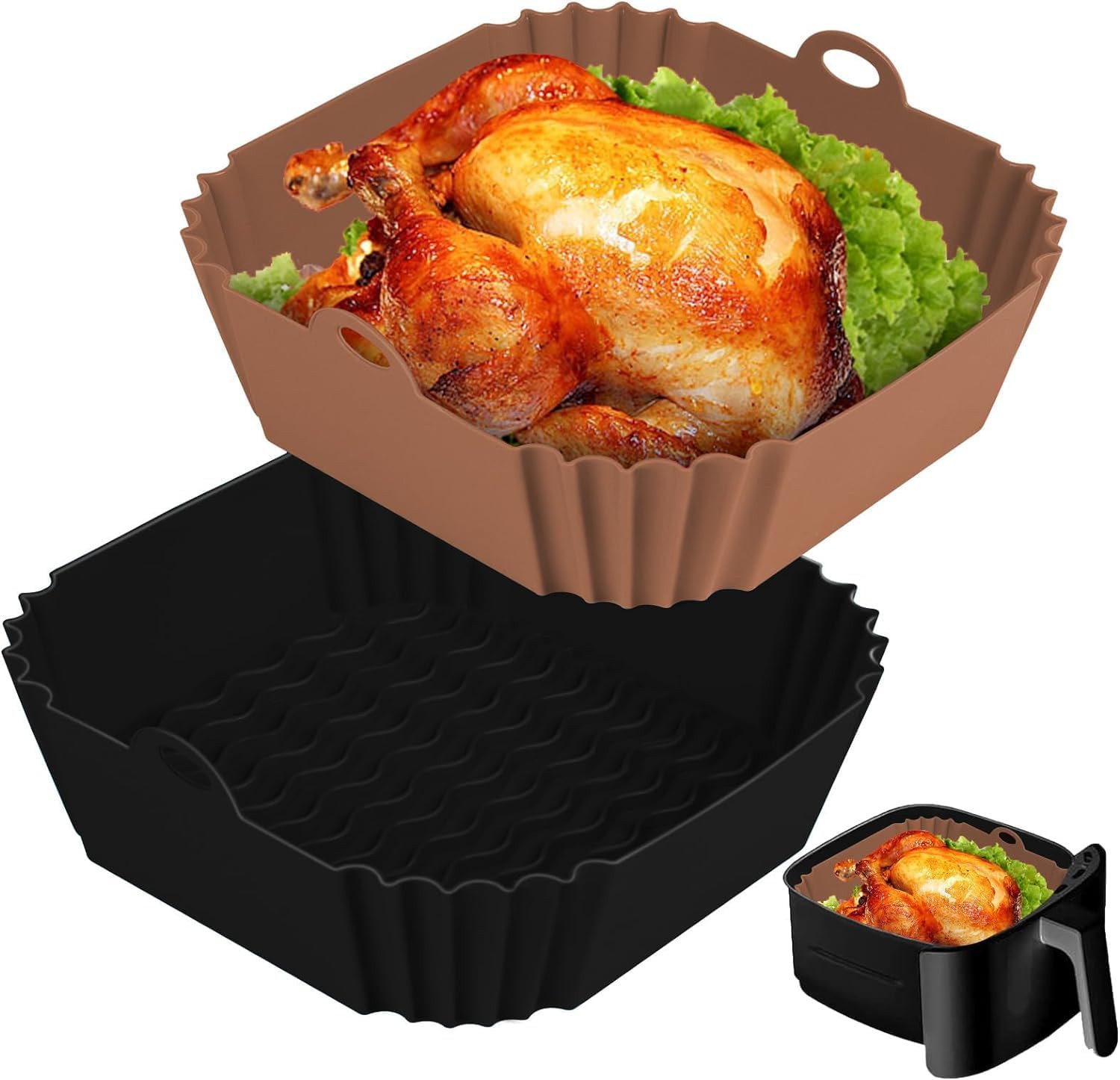 2 PCS Square Silicone Air Fryer Liners - 8 Inch Reusable Air Fryer Pot - Air Fry 2 PCS Square Silicone Air Fryer Liners - 8 Inch Reusable Air Fryer Pot - Air Fry