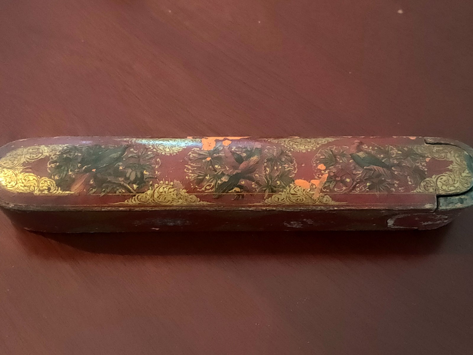 Antique 19th century papier-Mache Lacquer Pen Box Slide Case Hand Painted Birds Antique 19th century papier-Mache Lacquer Pen Box Slide Case Hand Painted Birds
