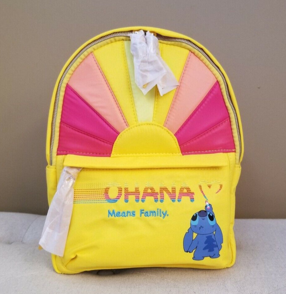 Disney Lilo and Stitch Sun Ray Ohana Yellow Pink Nylon Mini Backpack NEW