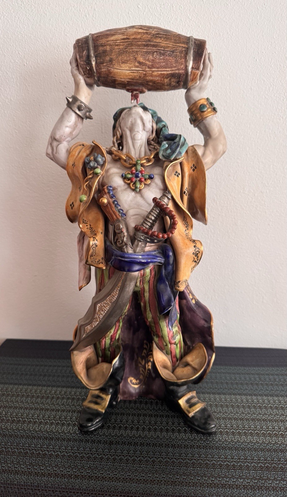 Rare Eugenio Pattarino Painted Ceramic Pirate Drinking From a Barrel Figure