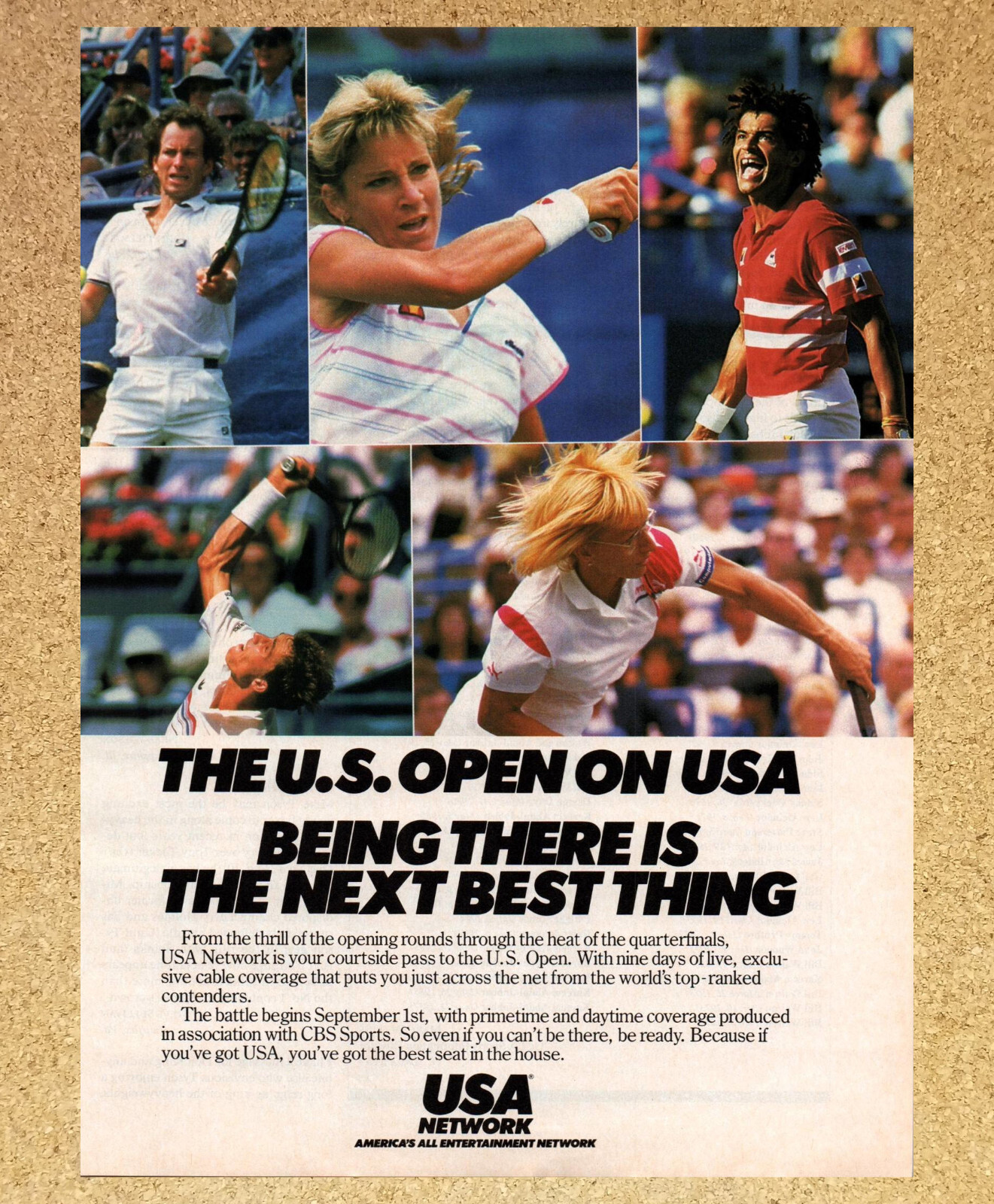 US Open on USA Network John McEnroe Martina Navratilova- Magazine Print Ads 1987