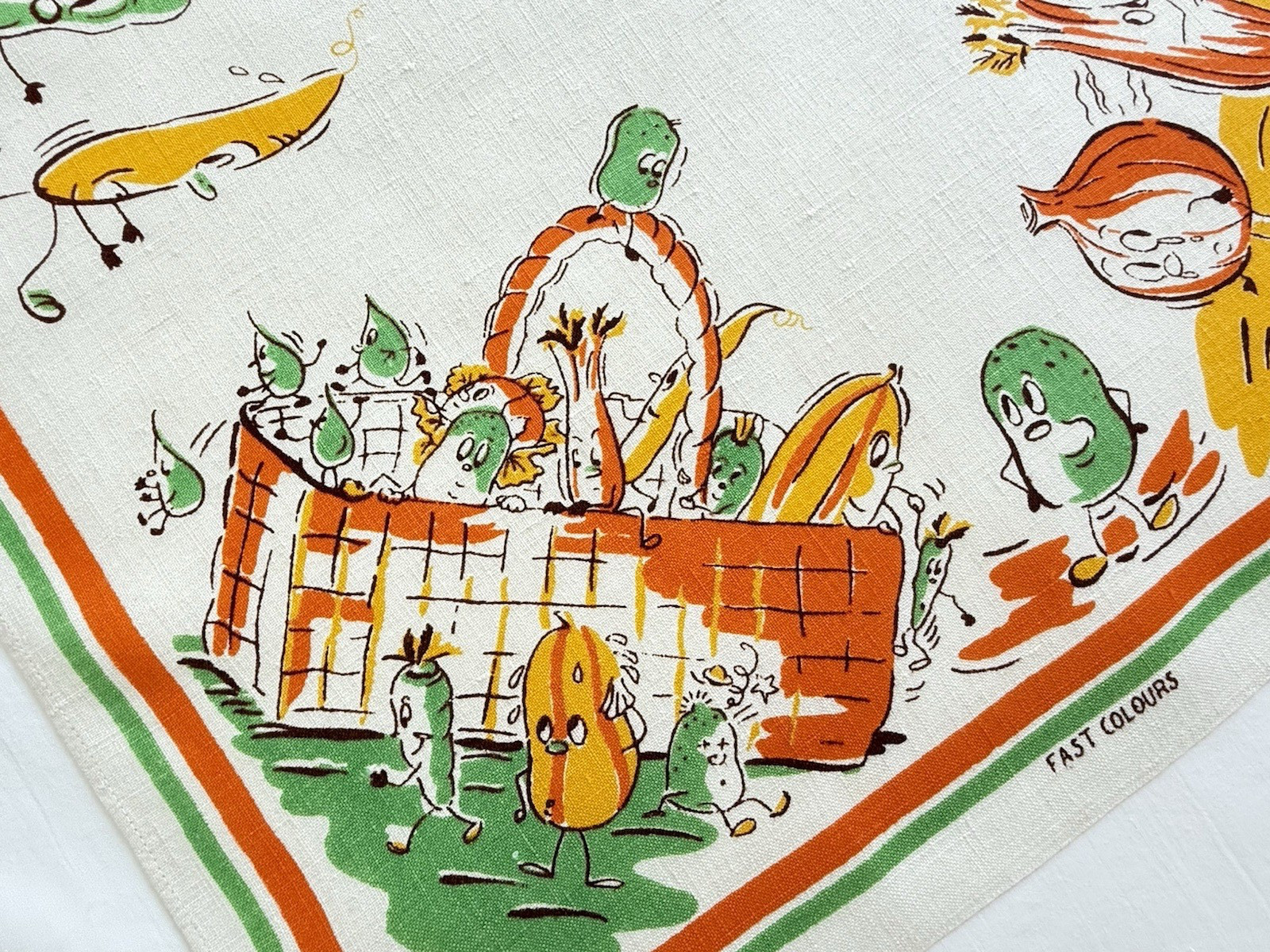 Vintage Tea Towel MCM 1950s 1960s Anthropomorphic Vegetables Cartoon Vintage Tea Towel MCM 1950s 1960s Anthropomorphic Vegetables Cartoon